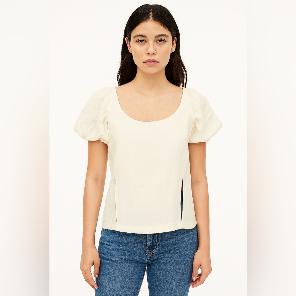 Ports 1961 Cream Cotton Blend‎ Puff Sleeve Top Sz. 10